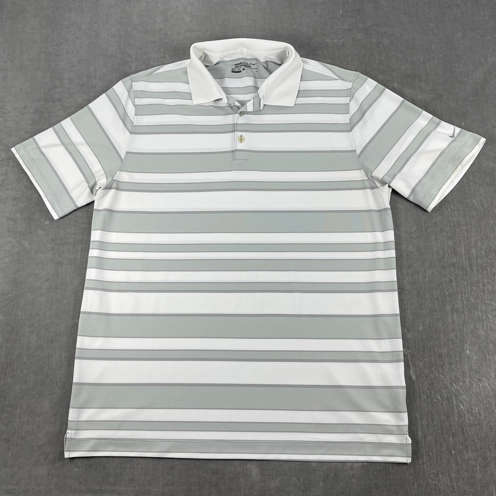 Nike Golf Mens XL Grey Striped Polo Shirt Dri-FIT Tour Performance Short Sleeve